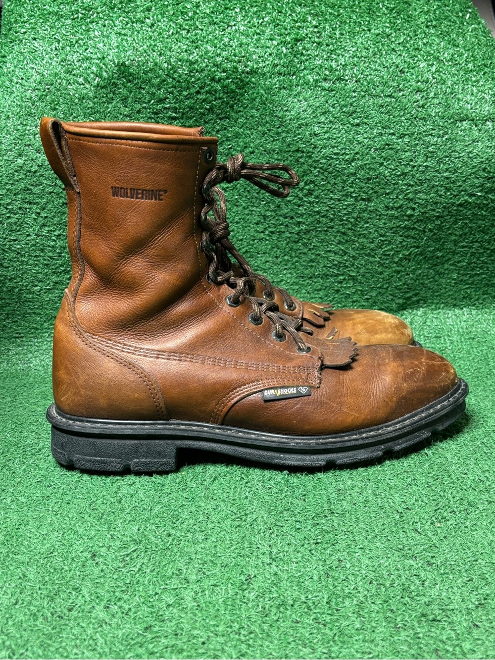 Wolverine Durashocks 8” Kiltie Boots Size 11.5 D Vibram Soles Brown Leather
